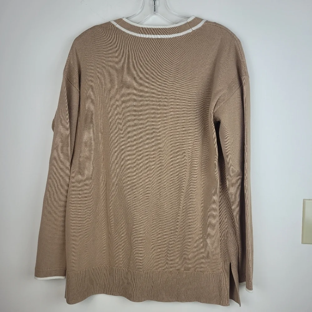 Talbot's girlfriend varsity tan cardigan white trim preppy normcore academia S - Picture 3 of 11